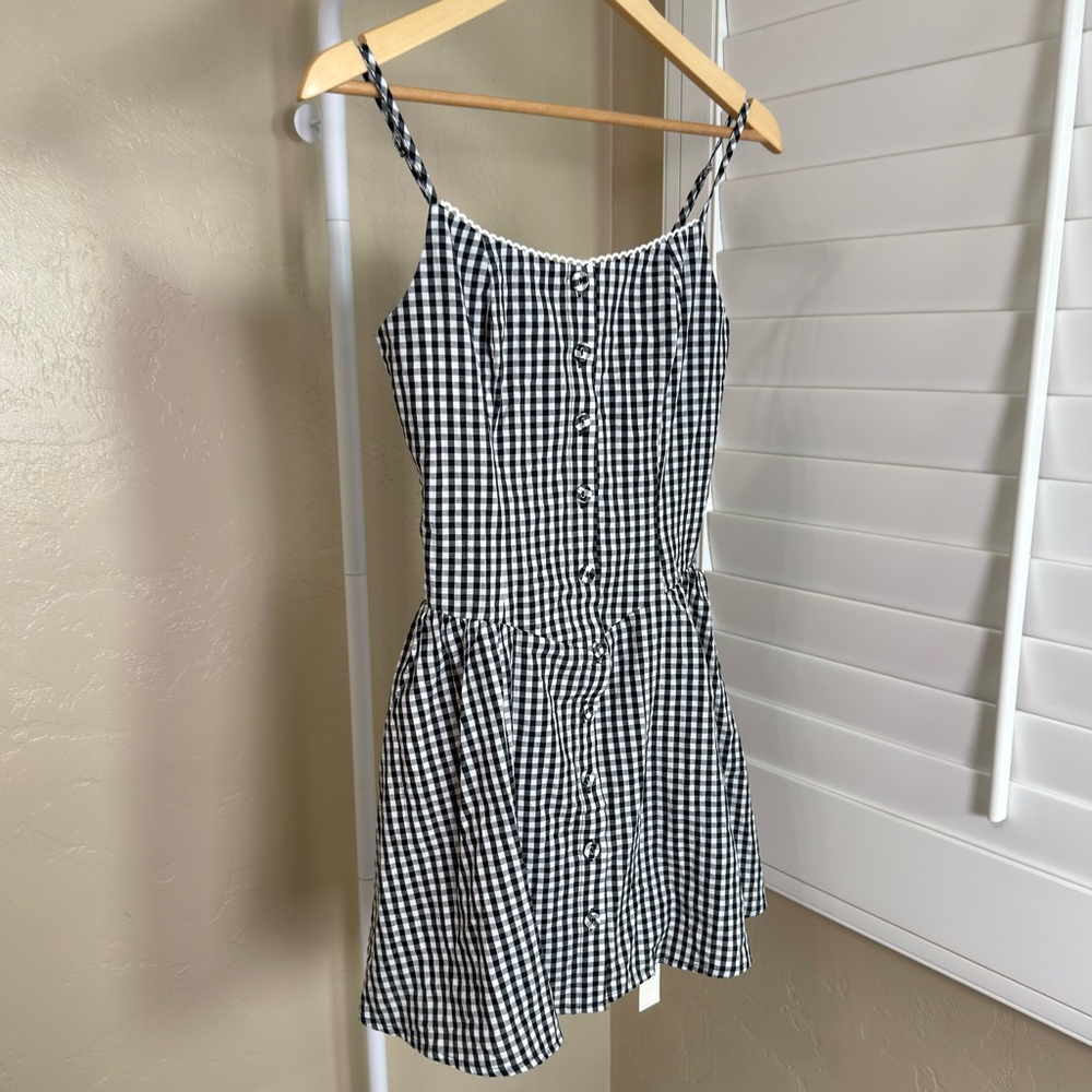 Commense Black White Gingham Button Front Cami Mini Dress XS NWT - Picture 4 of 11